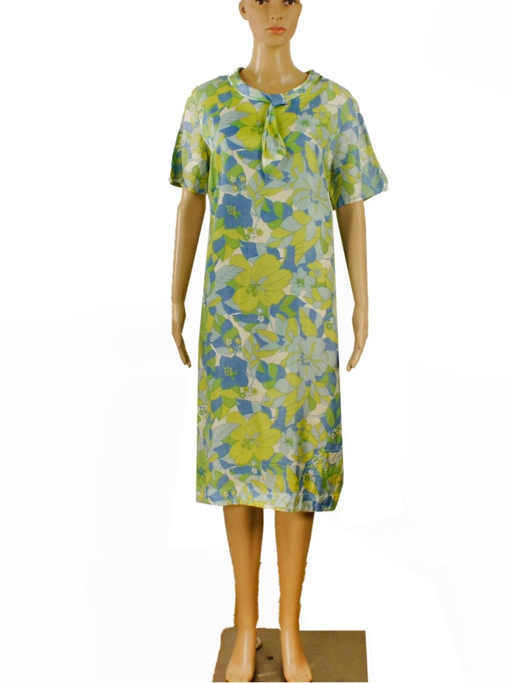Vintage 60s 70s Shift Dress Green Blue Floral Mod Psychedelic Tunic Mini S M